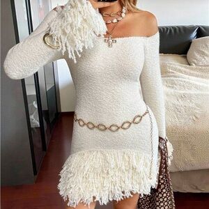 Chic Off-Shoulder Fringe Dress